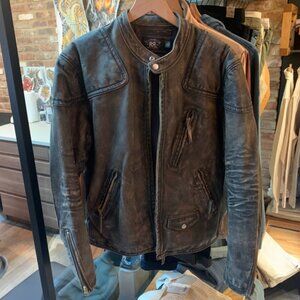 Double RL - Slim Fit Leather Moto Jacket in Black/Brown